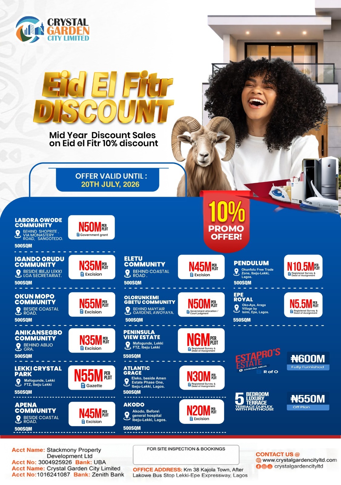 EID EL FITR 10% DISCOUNT – MID YEAR LAND SALES!  - Valid till: 20th July 2026